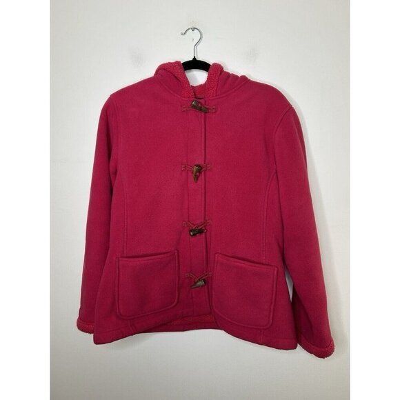 Lands End Fleece Lined Toogle Jacket Zipper Hood Pink Winter Size Medium - Picture 1 of 11